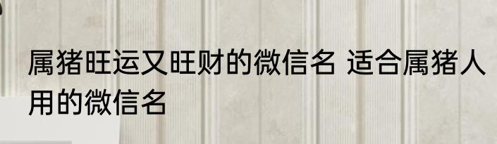 属猪旺运又旺财的微信名 适合属猪人用的微信名