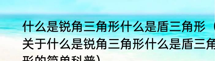 什么是锐角三角形什么是盾三角形（关于什么是锐角三角形什么是盾三角形的简单科普）