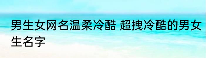男生女网名温柔冷酷 超拽冷酷的男女生名字