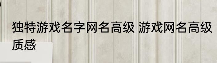 独特游戏名字网名高级 游戏网名高级质感