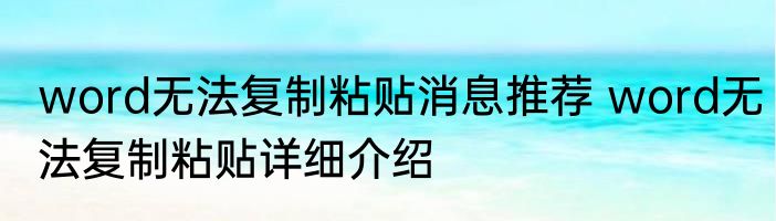 word无法复制粘贴消息推荐 word无法复制粘贴详细介绍