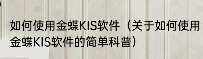 如何使用金蝶KIS软件（关于如何使用金蝶KIS软件的简单科普）