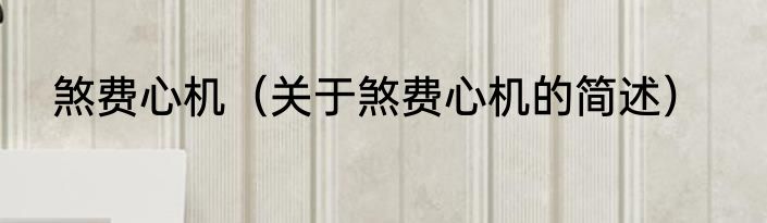 煞费心机（关于煞费心机的简述）