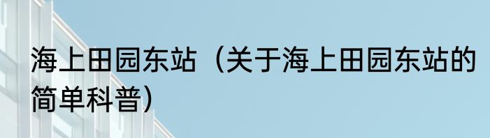 海上田园东站（关于海上田园东站的简单科普）