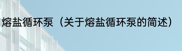 熔盐循环泵（关于熔盐循环泵的简述）