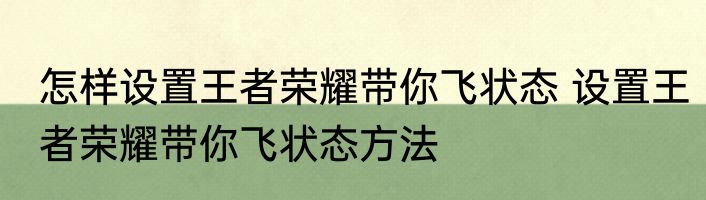 怎样设置王者荣耀带你飞状态 设置王者荣耀带你飞状态方法