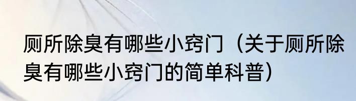 厕所除臭有哪些小窍门（关于厕所除臭有哪些小窍门的简单科普）