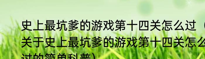 史上最坑爹的游戏第十四关怎么过（关于史上最坑爹的游戏第十四关怎么过的简单科普）