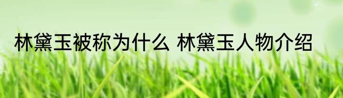 林黛玉被称为什么 林黛玉人物介绍