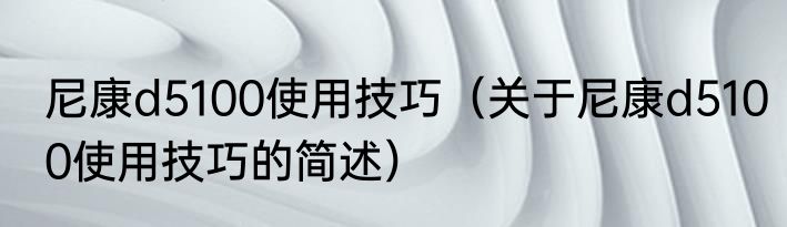 尼康d5100使用技巧（关于尼康d5100使用技巧的简述）