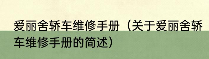 爱丽舍轿车维修手册（关于爱丽舍轿车维修手册的简述）