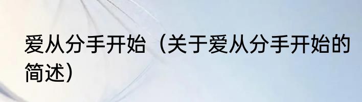 爱从分手开始（关于爱从分手开始的简述）