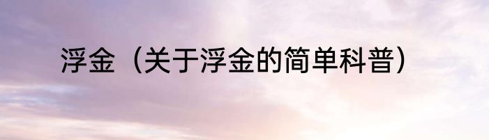 浮金（关于浮金的简单科普）