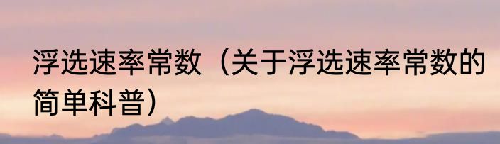 浮选速率常数（关于浮选速率常数的简单科普）