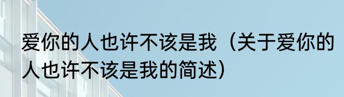 爱你的人也许不该是我（关于爱你的人也许不该是我的简述）