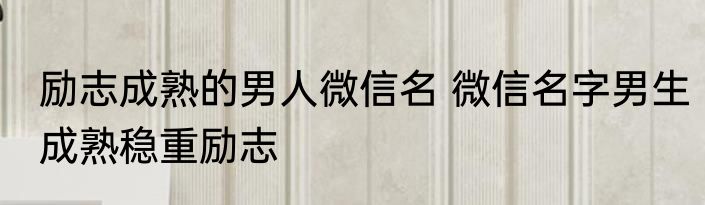 励志成熟的男人微信名 微信名字男生成熟稳重励志