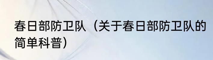 春日部防卫队（关于春日部防卫队的简单科普）
