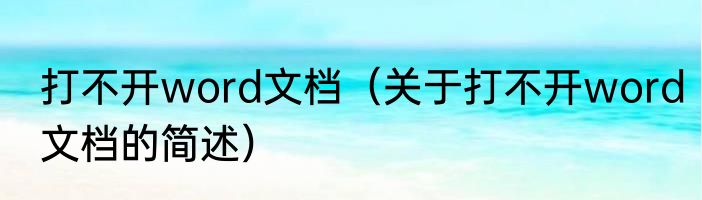 打不开word文档（关于打不开word文档的简述）