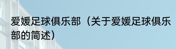 爱媛足球俱乐部（关于爱媛足球俱乐部的简述）