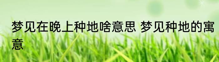 梦见在晚上种地啥意思 梦见种地的寓意