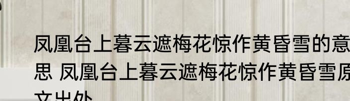 凤凰台上暮云遮梅花惊作黄昏雪的意思 凤凰台上暮云遮梅花惊作黄昏雪原文出处