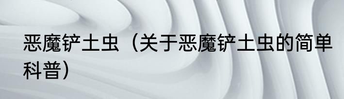 恶魔铲土虫（关于恶魔铲土虫的简单科普）
