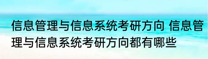 信息管理与信息系统考研方向 信息管理与信息系统考研方向都有哪些