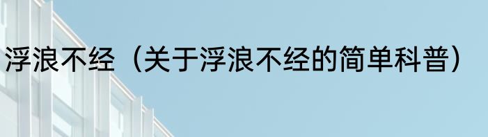 浮浪不经（关于浮浪不经的简单科普）