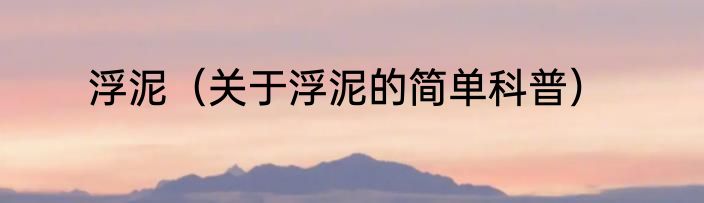 浮泥（关于浮泥的简单科普）