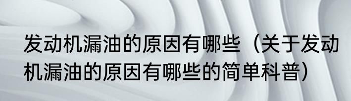 发动机漏油的原因有哪些（关于发动机漏油的原因有哪些的简单科普）