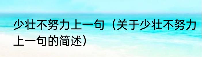 少壮不努力上一句（关于少壮不努力上一句的简述）