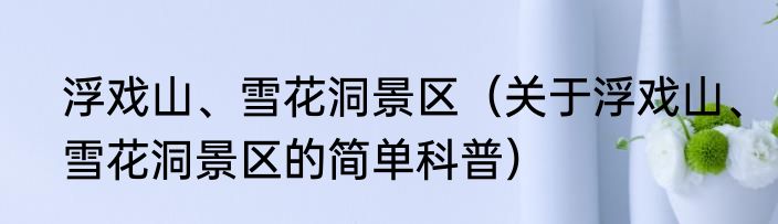 浮戏山、雪花洞景区（关于浮戏山、雪花洞景区的简单科普）