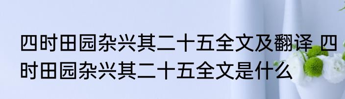 四时田园杂兴其二十五全文及翻译 四时田园杂兴其二十五全文是什么