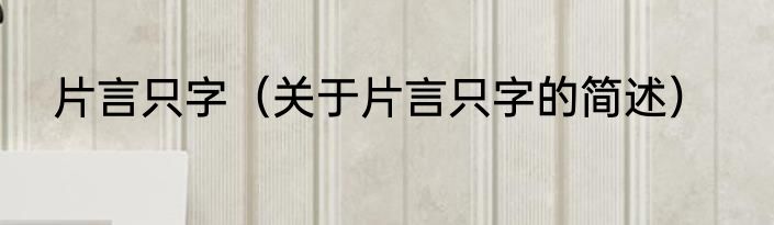 片言只字（关于片言只字的简述）