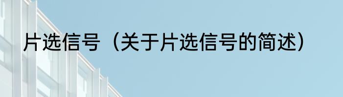 片选信号（关于片选信号的简述）