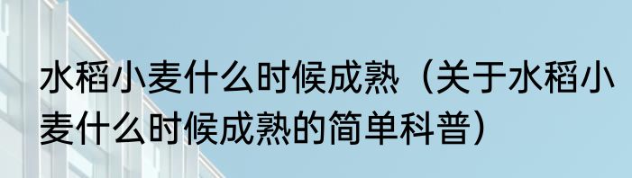 水稻小麦什么时候成熟（关于水稻小麦什么时候成熟的简单科普）