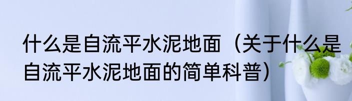 什么是自流平水泥地面（关于什么是自流平水泥地面的简单科普）