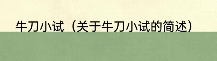 牛刀小试（关于牛刀小试的简述）