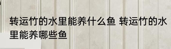 转运竹的水里能养什么鱼 转运竹的水里能养哪些鱼