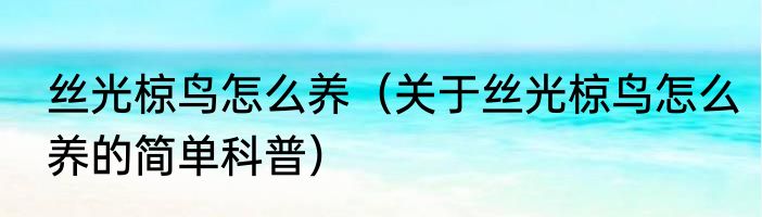 丝光椋鸟怎么养（关于丝光椋鸟怎么养的简单科普）