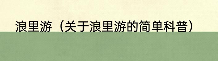 浪里游（关于浪里游的简单科普）