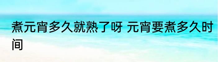 煮元宵多久就熟了呀 元宵要煮多久时间