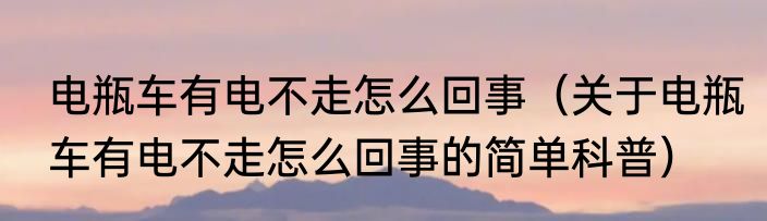 电瓶车有电不走怎么回事（关于电瓶车有电不走怎么回事的简单科普）