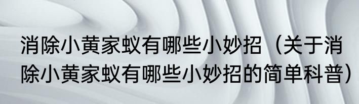 消除小黄家蚁有哪些小妙招（关于消除小黄家蚁有哪些小妙招的简单科普）