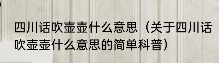 四川话吹壶壶什么意思（关于四川话吹壶壶什么意思的简单科普）