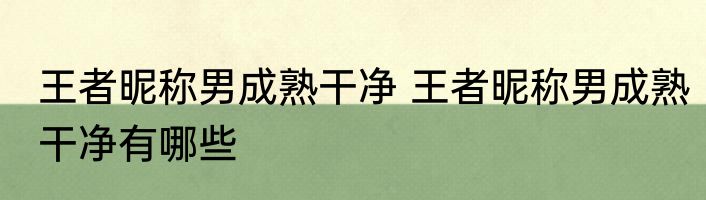 王者昵称男成熟干净 王者昵称男成熟干净有哪些