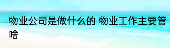 物业公司是做什么的 物业工作主要管啥