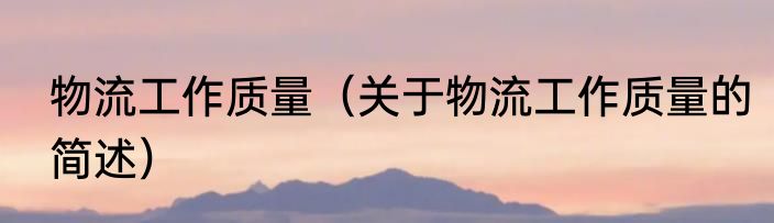 物流工作质量（关于物流工作质量的简述）