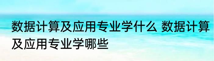 数据计算及应用专业学什么 数据计算及应用专业学哪些