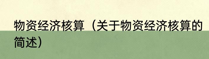 物资经济核算（关于物资经济核算的简述）